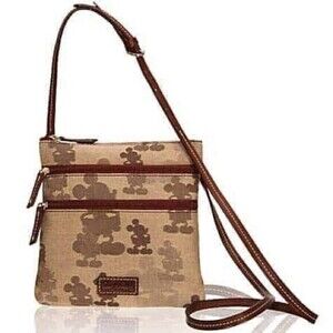Disney Dooney & Bourke Brown Tonal Mickey Mouse Triple Zip Crossbody Purse